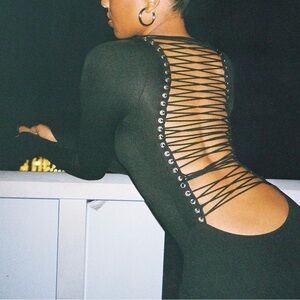 Elegant Black Lace-Up Back Dress